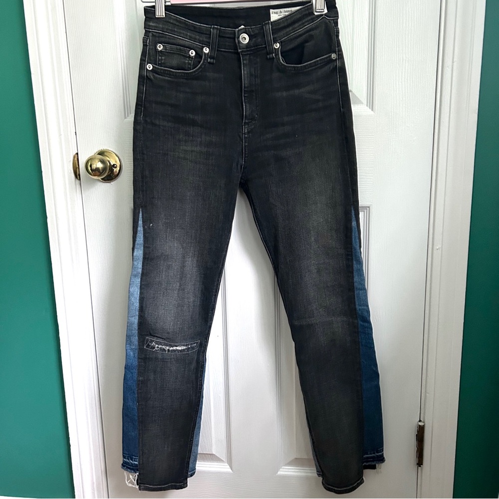 Rag and Bone Nina High Rise Ankle Cigarette Two-Tone Jeans 26